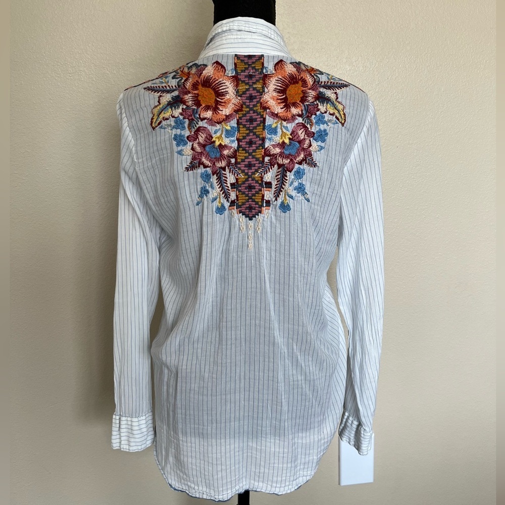 Johnny Was Caila Striped Blouse Floral Embroidery - Picture 5 of 11